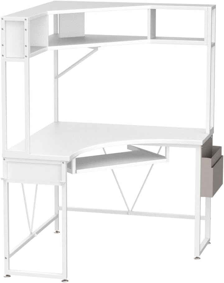 SEDETA Corner Desk, 39' W x 62' H Small Office Desk with Hutch & LED Lights, Triangle Gaming Computer Desk with Keyboard Tray, Storage Bag, and Headphone Hook for Small Space, White