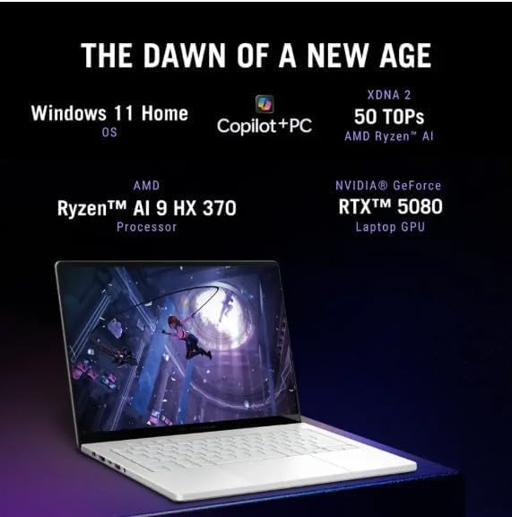 ASUS ROG Zephyrus G14 14' 3K OLED 120Hz Gaming Laptop Copilot+ PC AMD Ryzen AI 9 HX 370 RTX 5080 32GB RAM 2TB SSD Platinum White