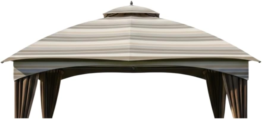 Garden Winds Durable 350 Replacement Canopy Top Compatible with Allen Roth 10' x 12' Gazebo Models GF-12S004B, TPGAZ17-002 - Stripe Stone