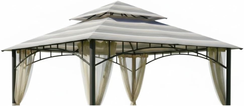 Garden Winds Durable 350 Replacement Canopy Top Compatible with Madaga 10' x 10' Gazebo Models L-GZ136PST, L-GZ136PST-7, L-GZ136PST-2 - Stripe Stone