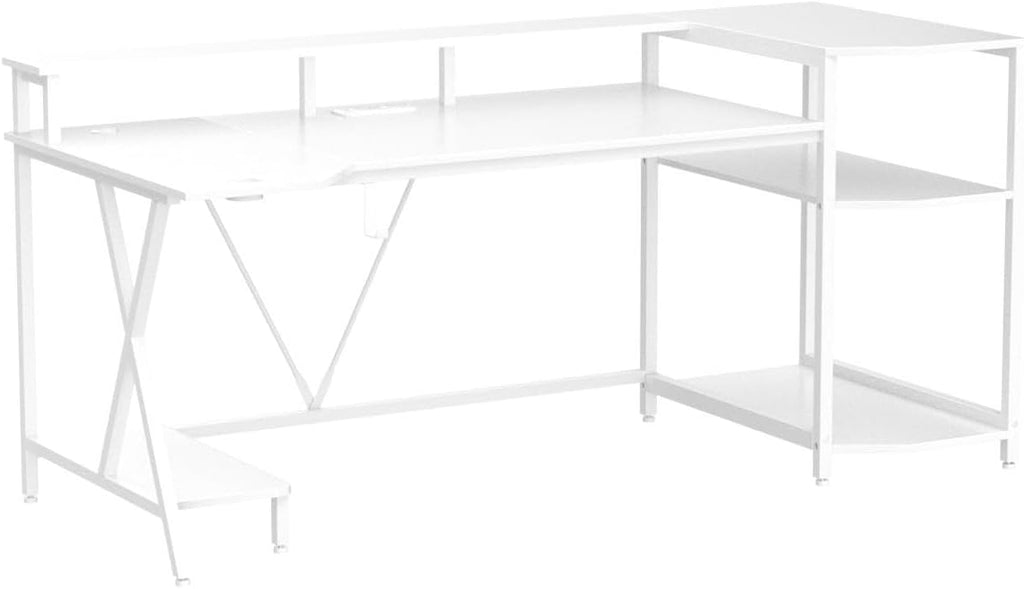 SEDETA White Gaming Desk 70.8'' with LED Lights and Storage Shelves, Computer Desk with Monitor Stand, Power Outlets and Cup Holder, Large PC Gamer Desk, Gaming Table for Bedroom, Living Room