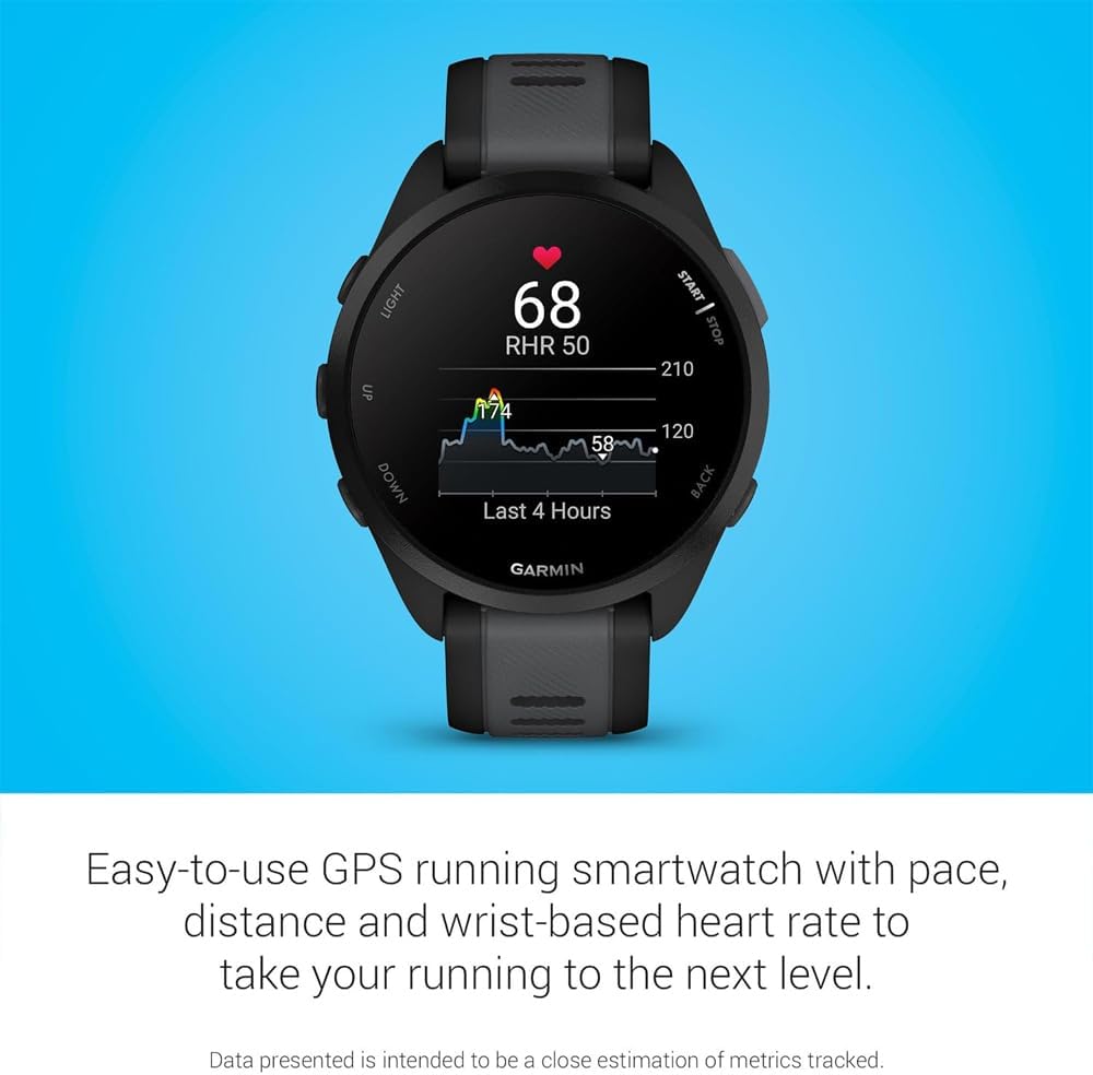 Garmin 010-02863-20 Forerunner 165 Smart Sport Watch, Black + Slate Gray | Official USA Partner Model | Bundle with Deco Essentials 2-Pack Screen Protector and Tech Smart USA Fitness & Wellness Suite