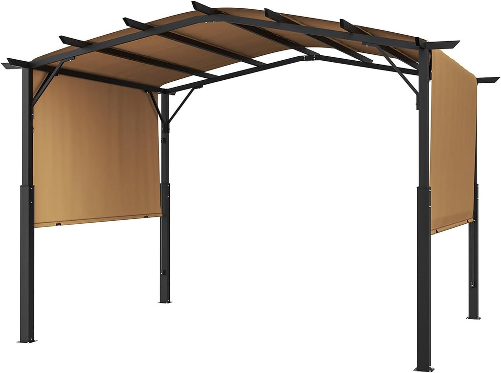 VEVOR 10 x 10 ft Outdoor Pergola, Arched Top Metal Pergola, Retractable Pergola with Sun Shade Canopy, Large Patio Shelter Pavilion, Heavy Duty Garden Pergola for Deck Backyard Porch Poolside