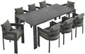 Modway Tahoe Outdoor Patio Powder-Coated Aluminum 9-Piece Dining Set in Gray Charcoal - Rectangular Patio Furniture Set for 8 - Outside Table with Umbrella Hole and Cushioned Chairs - Modern Patio Set