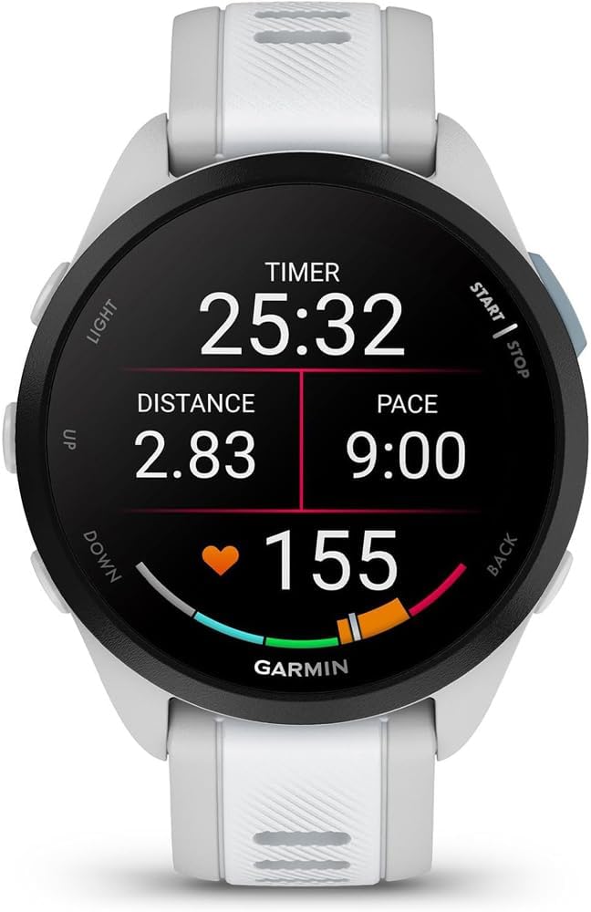 Garmin 010-02863-21 Forerunner 165 Smart Sport Watch, Mist Gray + Whitestone | Official USA Partner Model | Bundle with Deco Essentials 2-Pack Screen Protector + Fitness & Wellness Suite