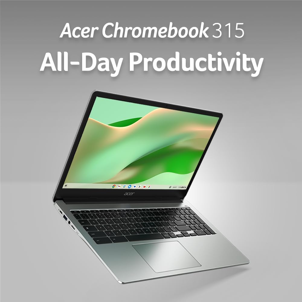 Acer Chromebook 315 Laptop, Celeron N4500, 15.6' Full HD IPS Display, 4GB LPDDR4X, 64GB eMMC, Wi-Fi 6, DTS Audio, USB Type-C, Chrome OS, CB315-4H-C8XU, Silver