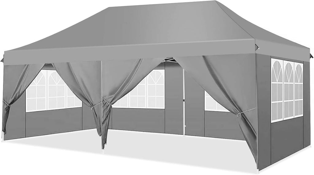 COBIZI 8x5 Grill Gazebo, BBQ Gazebo Shelter, Outdoor Canopy with LED Lights and Two Bar Counters, Double Tiered for Gray