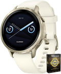 Garmin 010-03013-00 Venu 4, 41mm Health & Fitness GPS Smartwatch, Lunar Gold with Bone Silicone Band Bundle with Deco Essentials Exclusive 26 Month CPS Enhanced Protection Pack