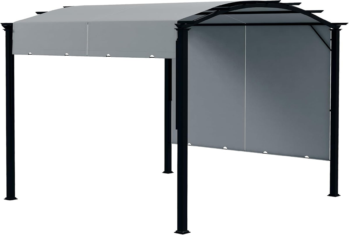 Outsunny 11' x 11' Outdoor Retractable Pergola Canopy, Arched Sun Shade Shelter, Metal Frame Patio Canopy for Backyard, Garden, Porch, Beach, Gray