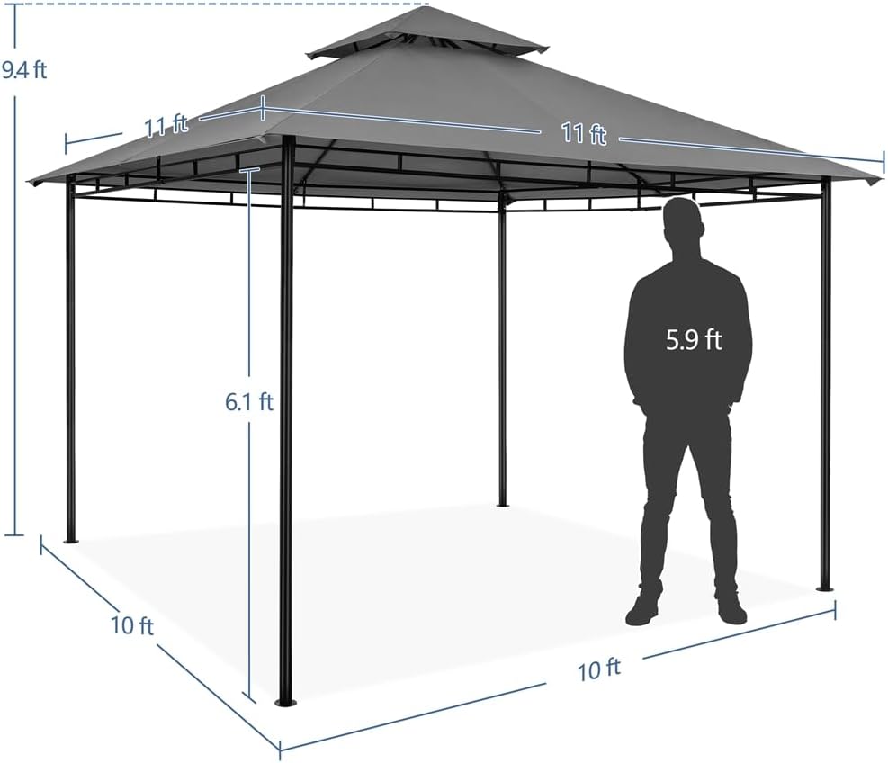 Yaheetech Gazebo for Patios - 11x11ft Outdoor Powder-Coated Steel Frame Gazebo, Double Roofs Grill Shelters BBQ Pavilion for Lawn/Backyard/Garden/Deck, Dark Gray