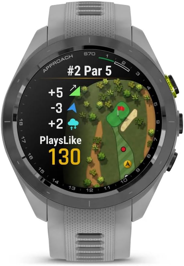 Garmin Approach S70 42MM Gray- Fitness Tracker Golf GPS Premium Smartwatch for Men, Lightweight Touchscreen AMOLED Display and Pre-Loaded Courses Bundle with Air Pro TWS Truly Wireless Earbuds -