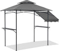 COBANA Grill Gazebo 8'x 5' Outdoor Patio Backyard BBQ Grill Shelter with Side Awning, Double Tiered Soft Canopy Top with Steel Frame and Bar Counters, Gray