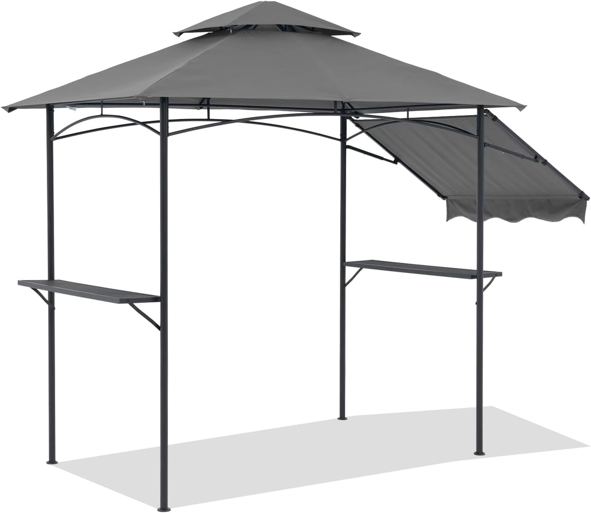 COBANA Grill Gazebo 8'x 5' Outdoor Patio Backyard BBQ Grill Shelter with Side Awning, Double Tiered Soft Canopy Top with Steel Frame and Bar Counters, Gray