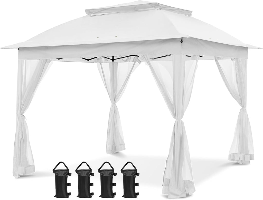 COOS BAY 11x11 Pop Up Gazebo with Mesh Netting, Instant Outdoor Canopy Tent, Water Resistant Shelter with UPF 50+ UV Protection, 121 Sq Ft Coverage, White