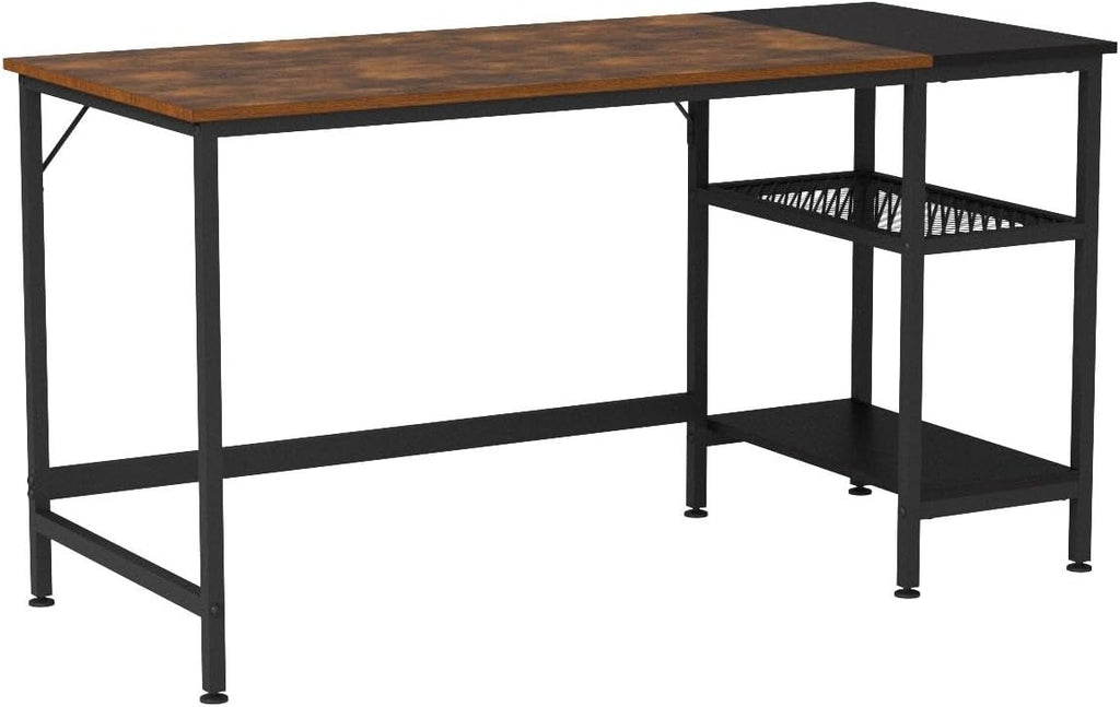 JOISCOPE Home Office Computer Desk with Wooden Storage Shelf,Office Desk and Gaming Table with Splice Board,2-Tier Industrial Morden Laptop Study Writing Desk,55 x 24 inches(Vintage Oak)