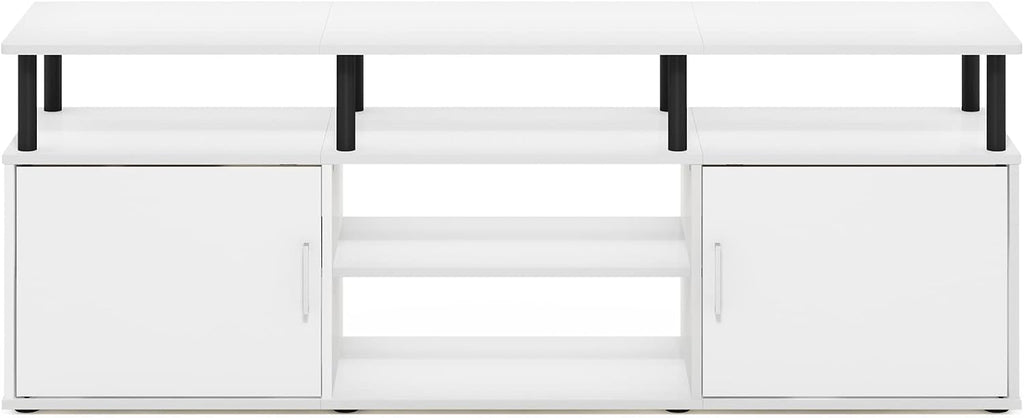 Furinno Jensen Entertainment Center Stand for TV up to 70 Inch, Plastic Pole, Solid White/Black