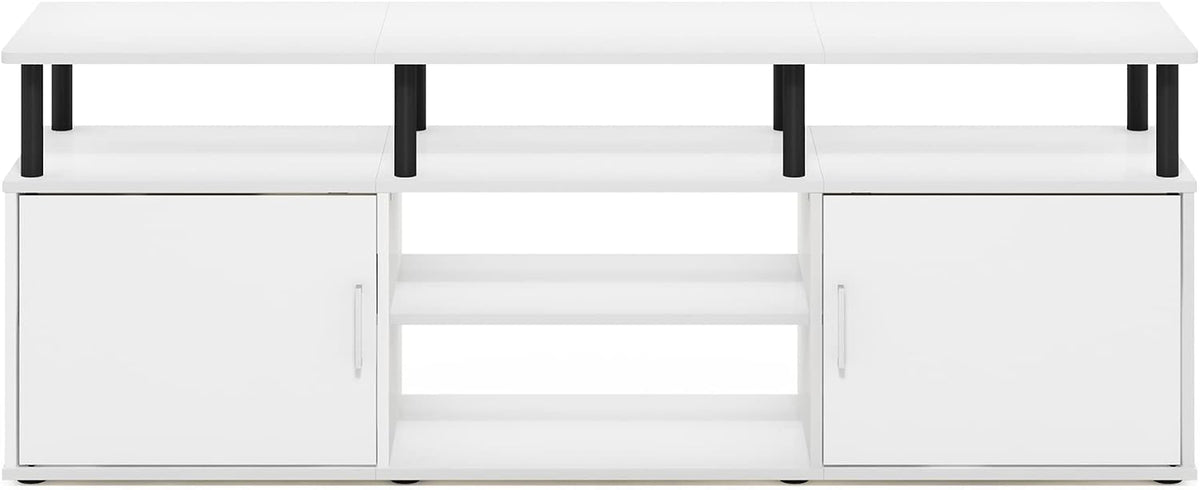 Furinno Jensen Entertainment Center Stand for TV up to 70 Inch, Plastic Pole, Solid White/Black
