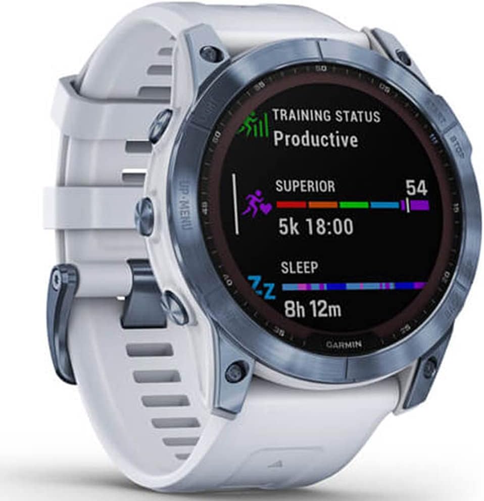 Garmin 010-02541-14 Fenix 7X Sapphire Solar Smartwatch Mineral Blue Titanium with Whitestone Band Bundle with 2 YR CPS Enhanced Protection Pack