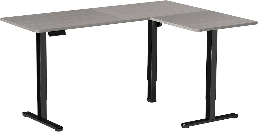 VIVO Corner Standing Desk, 63 x 55 inch Reversible L-Shaped Workstation, Electric Height Adjustment, Home, Office, and Reception Rooms, Dark Gray Table Top Black Frame, DESK-E3CTG