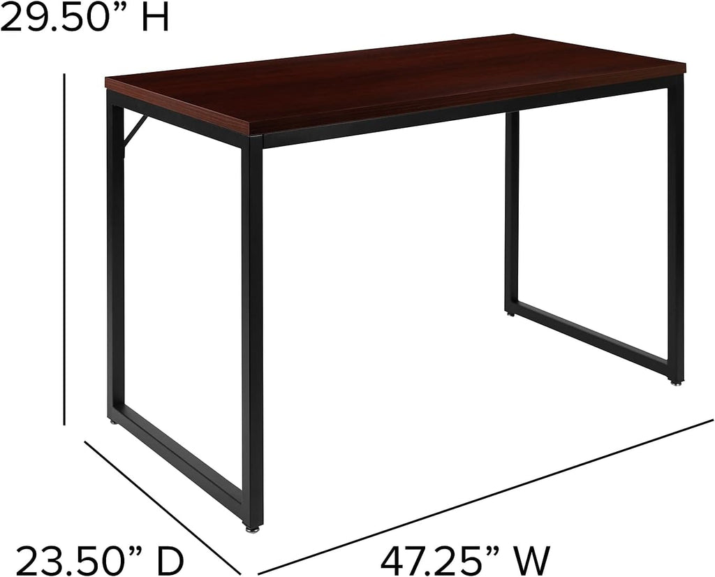 Flash Furniture Tiverton Industrial Modern Desk-Mahogany/Black Commercial Grade Computer Desk-47' Sturdy Home Office Desk-Writing Desk
