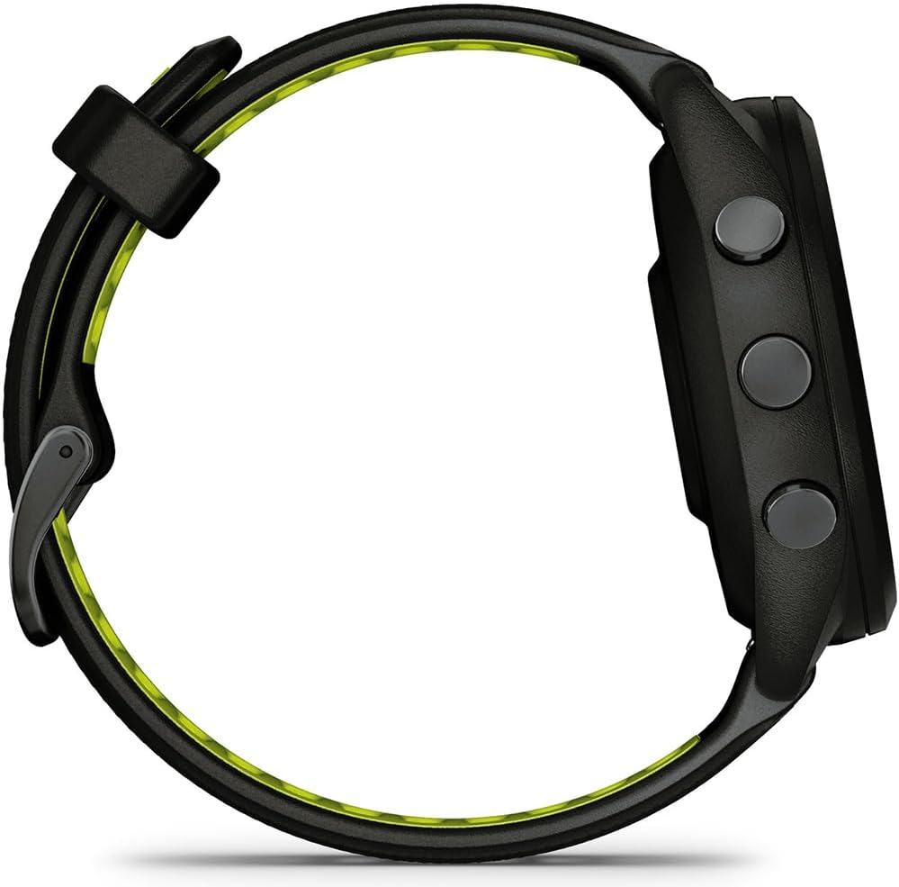 Garmin 010-02810-03 Forerunner 265S GPS Smartwatch Black/Amp Yellow Bundle with Deco Essentials Charging Dock, Silicone Dust Cover 3 Pack and USB Type C Charging Cable