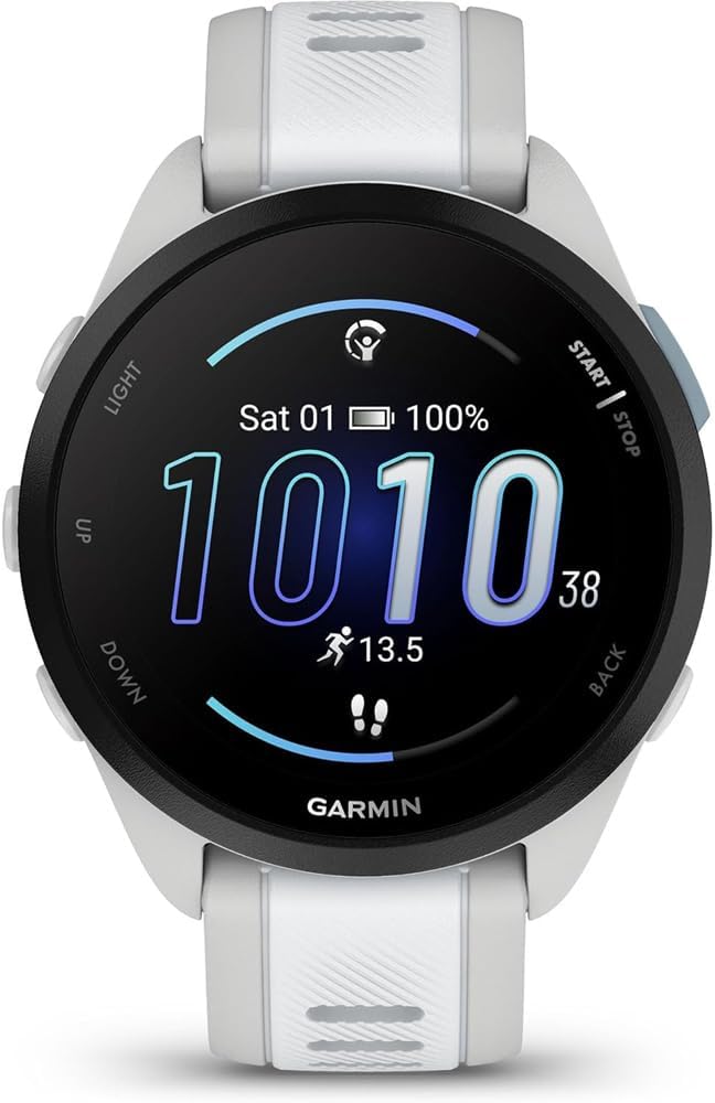 Garmin 010-02863-31 Forerunner 165 Music Smart Sport Watch, Mist Gray + Whitestone | Official USA Partner Model | Bundle with Deco Essentials Exclusive 26 Month CPS Enhanced Protection Pack