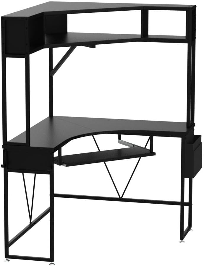 SEDETA Corner Desk, 39' W x 62' H Small Office Desk with Hutch & LED Lights, Triangle Gaming Computer Desk with Keyboard Tray, Storage Bag, and Headphone Hook for Small Space, Black