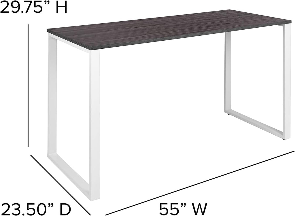 Flash Furniture Kimberly Modern Commercial Grade Desk Industrial Style Computer Desk Sturdy Home Office Desk - 55' Length (Rustic Gray)