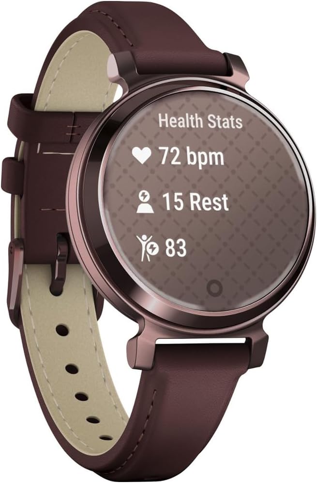Garmin 010-02839-03 Lily 2 Classic Dark Bronze with Mulberry Leather Band Smartwatch | Official USA Partner Model | Bundle with Deco Essentials Exclusive 26 Month CPS Enhanced Protection Pack