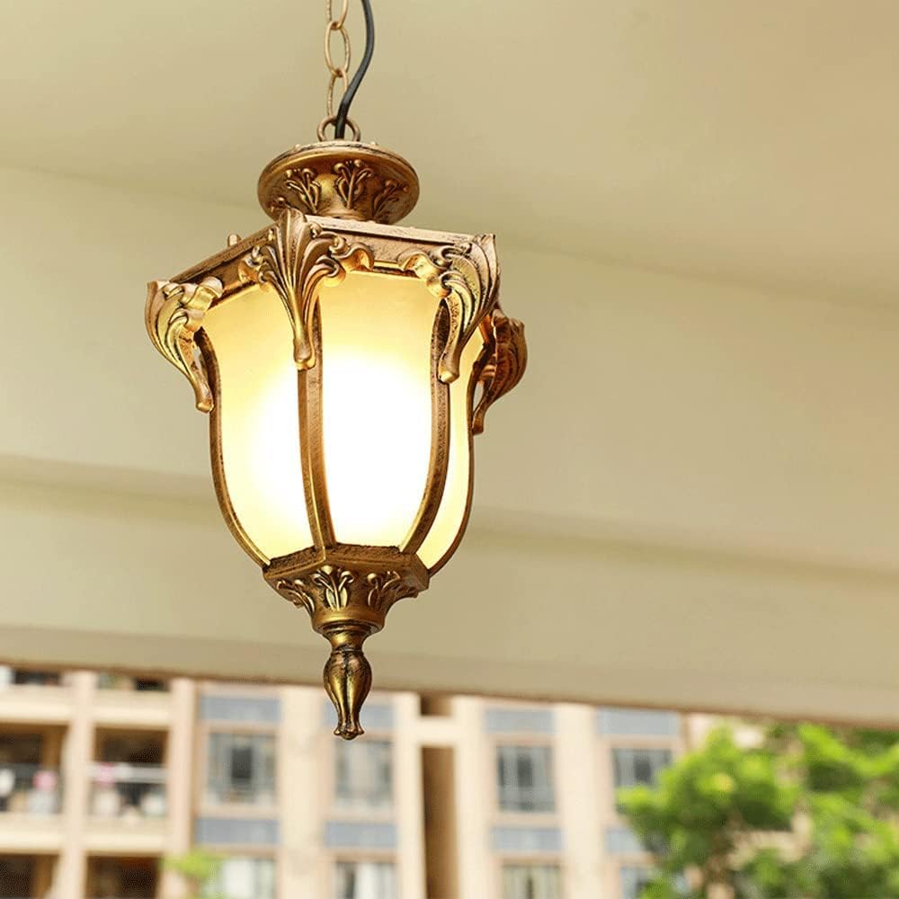 Chandelier Outdoor Aluminum Hanging Lantern, Waterproof Glass Chandelier, Corridor Courtyard Decoration Ceiling Aisle Villa Garden Pavilion Grapee Light/Brass/31 * 50Cm