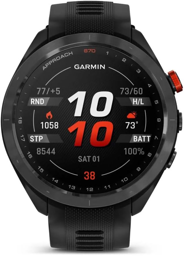 Garmin Approach S70 47MM Black- Golf GPS Fitness Tracker Smartwatch for Men, Lightweight Touchscreen AMOLED Display and Preloaded Courses Bundle with Air Pro TWS Truly Wireless Earbuds - (Color May