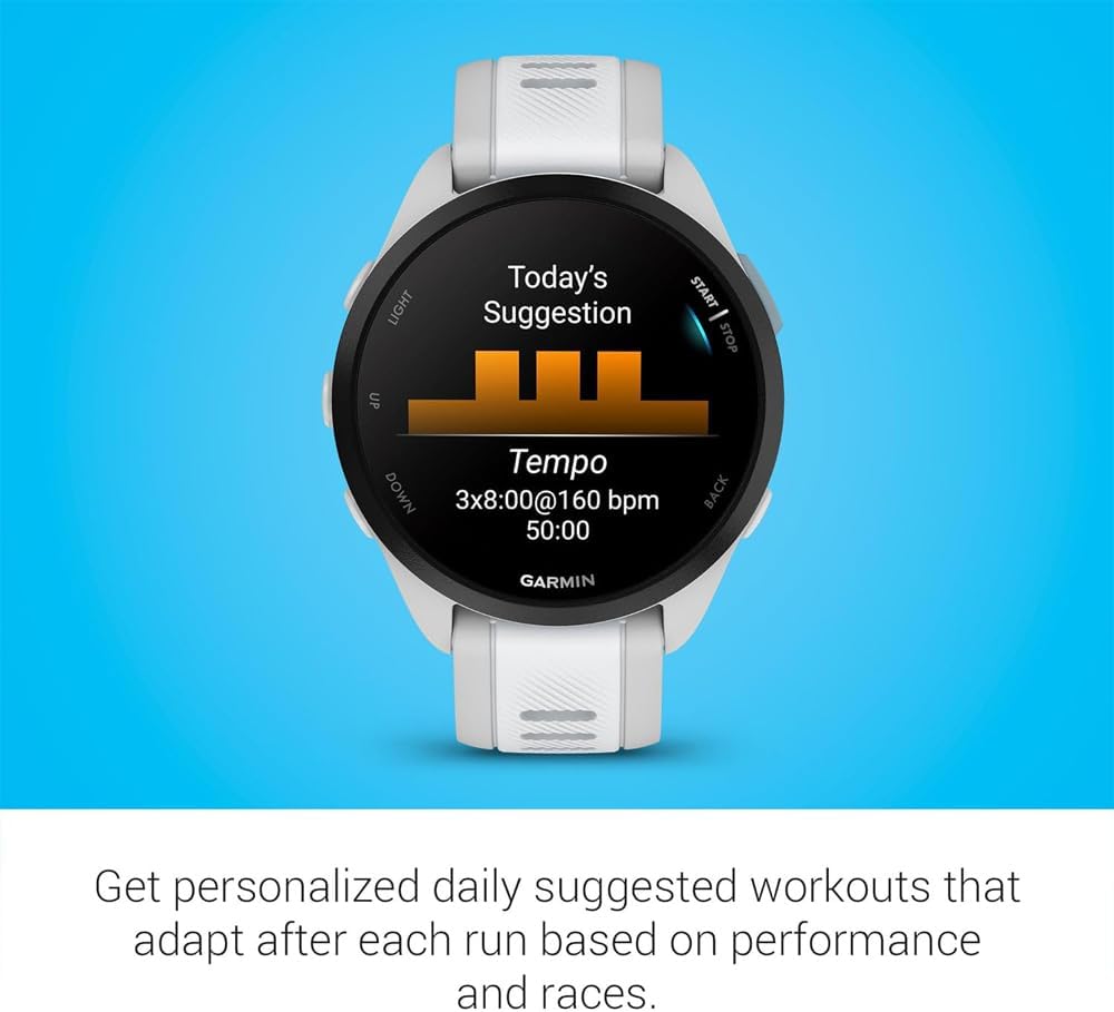 Garmin 010-02863-21 Forerunner 165 Smart Sport Watch, Mist Gray + Whitestone | Official USA Partner Model | Bundle with Deco Essentials 2-Pack Screen Protector + Fitness & Wellness Suite