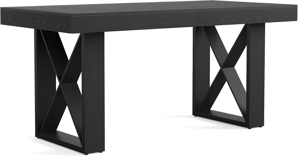 LITTLE TREE 63-Inch Long Computer Desk, Simple Wood Thick Appearance Design, Study Writing Gaming Work Executive Desk for Home Office, Black