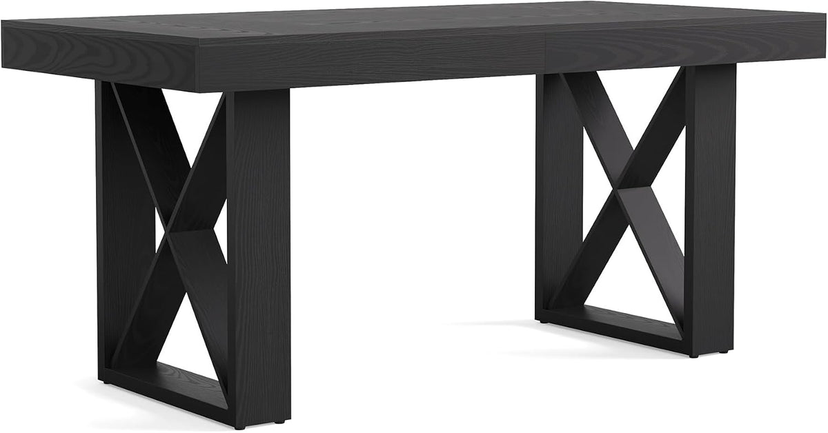 LITTLE TREE 63-Inch Long Computer Desk, Simple Wood Thick Appearance Design, Study Writing Gaming Work Executive Desk for Home Office, Black