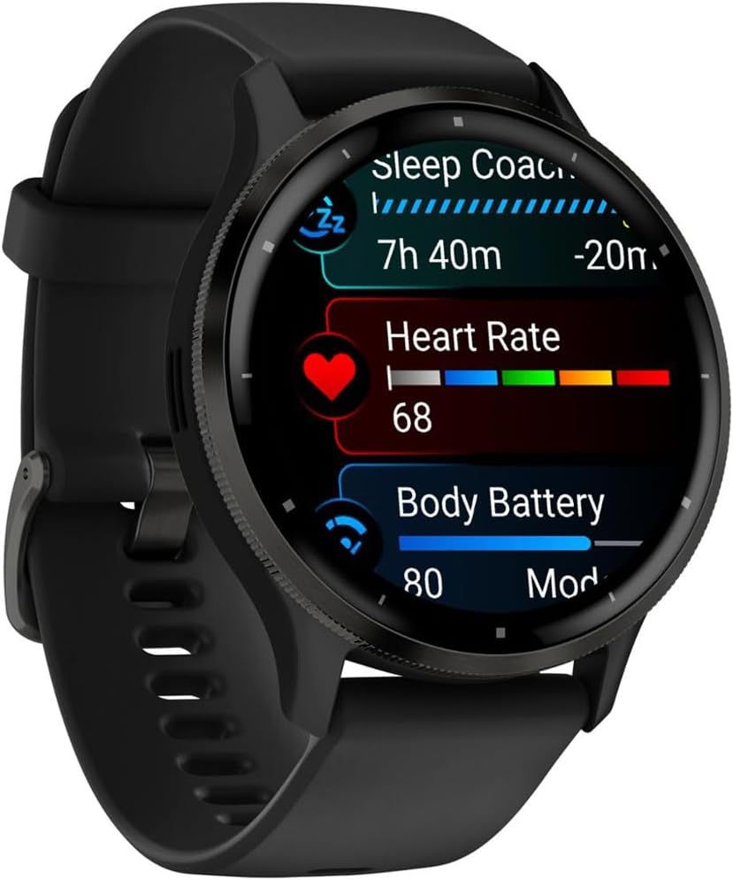 Garmin Venu 3 Health and Fitness GPS Smartwatch Slate Bezel/Black Band (45mm) - (Renewed)