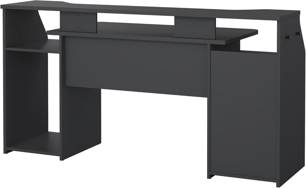 Tvilum Function Plus Computer Gaming Desk with Storage Shelves, Drawer and Monitor Riser, Black Color Finish