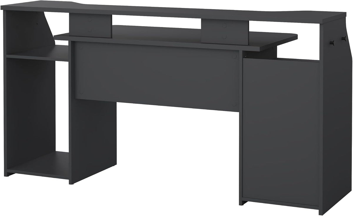 Tvilum Function Plus Computer Gaming Desk with Storage Shelves, Drawer and Monitor Riser, Black Color Finish