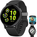 Garmin 010-02862-10 Vivoactive 5 Fitness Smartwatch, Black | Official USA Partner Model | Bundle with Deco Essentials 2-Pack Screen Protector and 2 YR CPS Enhanced Protection Pack