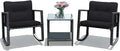 COSTWAY 3 Pieces Patio Rattan Rocking Chair Set, Outdoor Conversation Furniture Sets with Coffee Table, Storage Shelf and Cushions, Modern Bistro Set for Porch, Backyard, Garden, Black