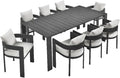 Modway Tahoe Outdoor Patio Powder-Coated Aluminum 9-Piece Dining Set in Gray White - Rectangular Patio Furniture Set for 8 - Outside Table with Umbrella Hole and Cushioned Chairs - Modern Patio Set