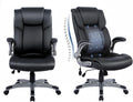 COLAMY Leather Executive Office Chair- High Back Home Computer Desk Chair with Padded Flip-up Arms, Adjustable Tilt Lock, Swivel Rolling Ergonomic Chair for Adult Working Study-Black, Set of 2