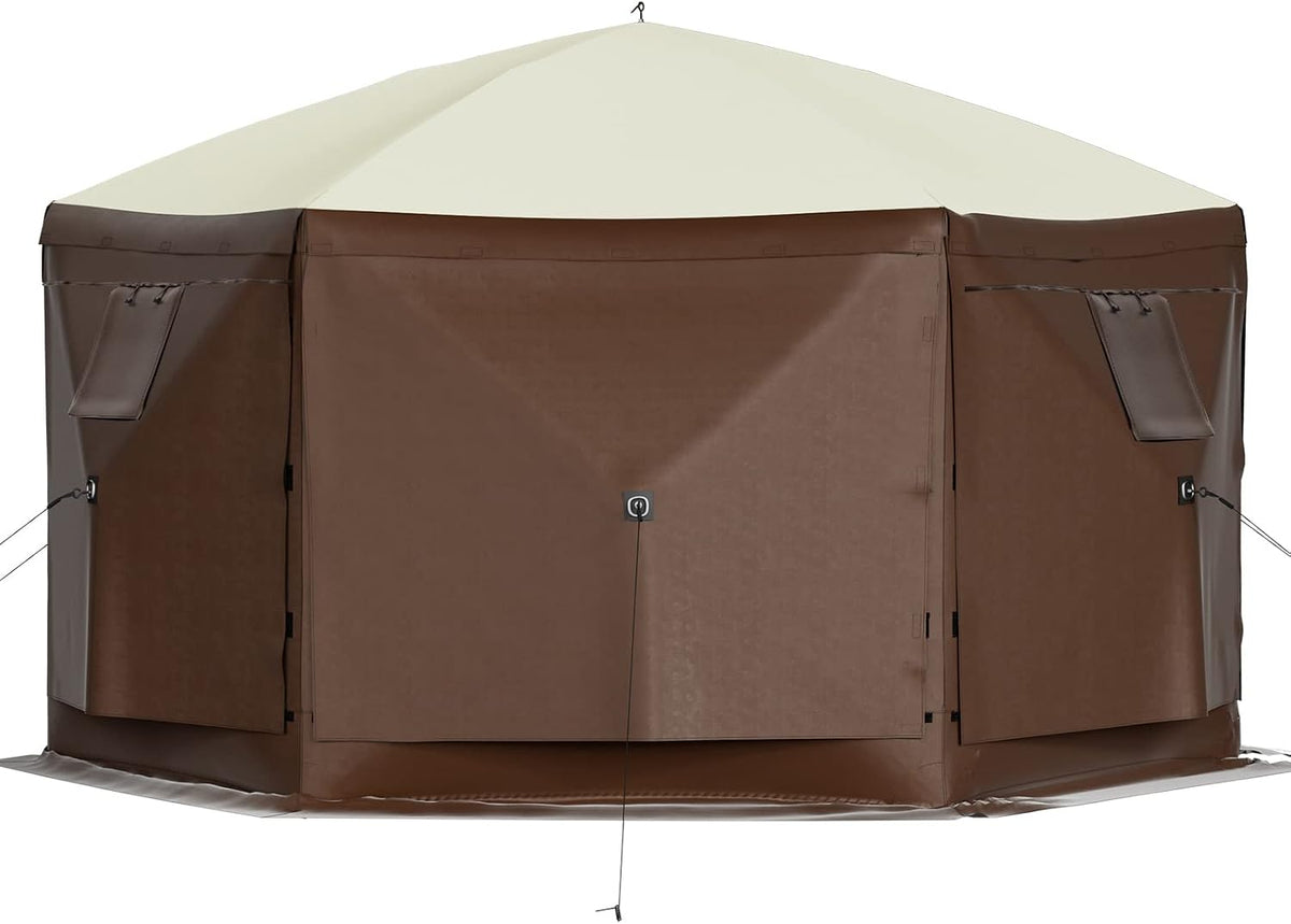 VEVOR Pop Up Gazebo Screen Tent, Pop-Up Instant Gazebo Tents with Mosquito Netting Outdoor Canopy, 6 Sided Sun Shelter 10x10ft with 6 Removable Wind Cloths & 2 Mesh Windows, Pavilion Tent for Patio