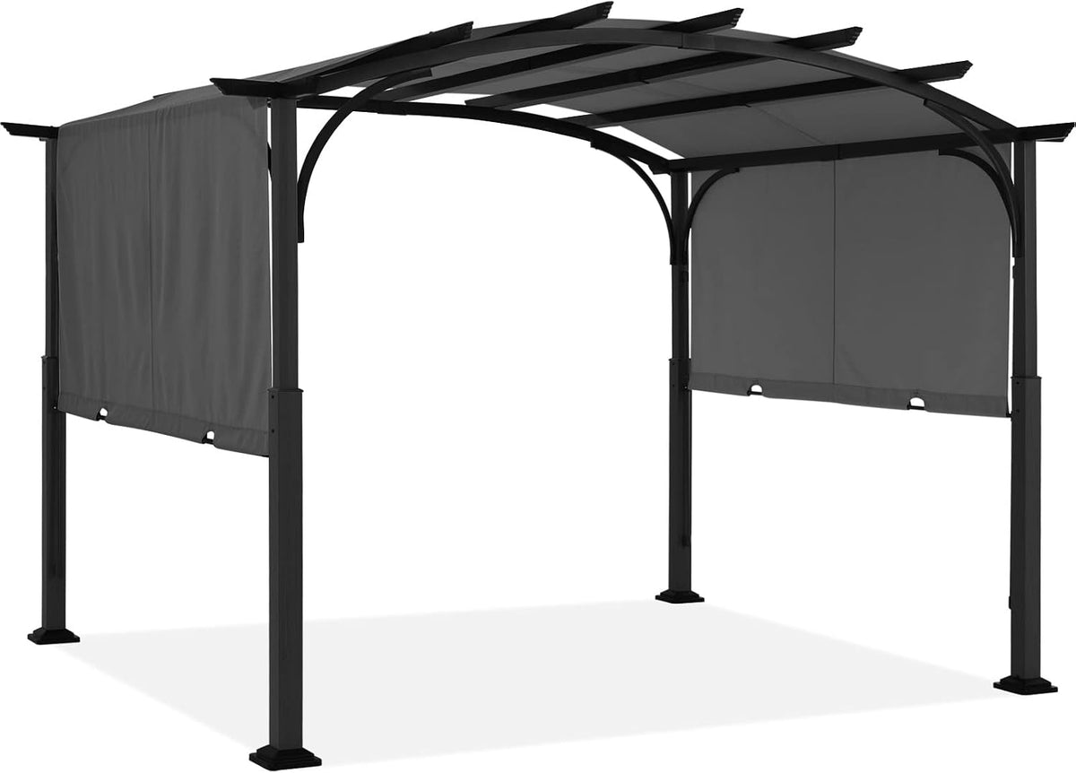 ABCCANOPY Outdoor Pergola 10'x12', Arched Patio Gazebo with Retractable Sun Shade, Dary Gray