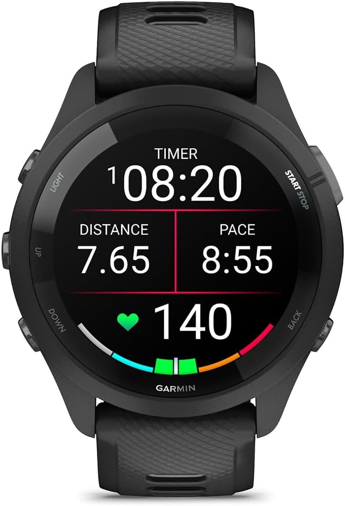 Garmin 010-02810-00 Forerunner 265 GPS Smartwatch Black/Powder Gray Bundle with Deco Essentials Exclusive CPS 26 Month Protection Pack