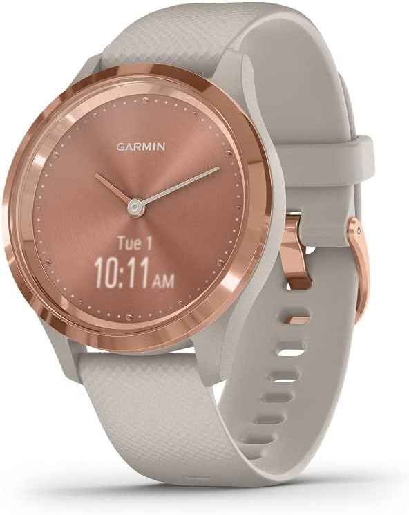 Garmin Hybrid Smartwatch with Real Watch Hands and Hidden Color Touchscreen Displays, Rose Gold with Light Sand case and Band, 39mm, 010-02238-02