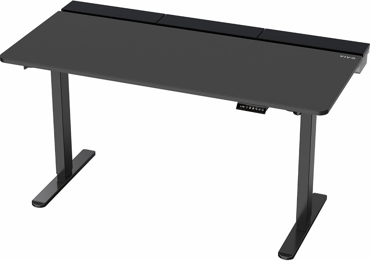 VIVO Electric 60 x 30 in Standing Adjustable Gaming Desk with Hidden Cable Trays, Full-Size Mouse Pad, Holds 220 lbs, Black Top Black Frame, DESK-KIT-1B6-P3B