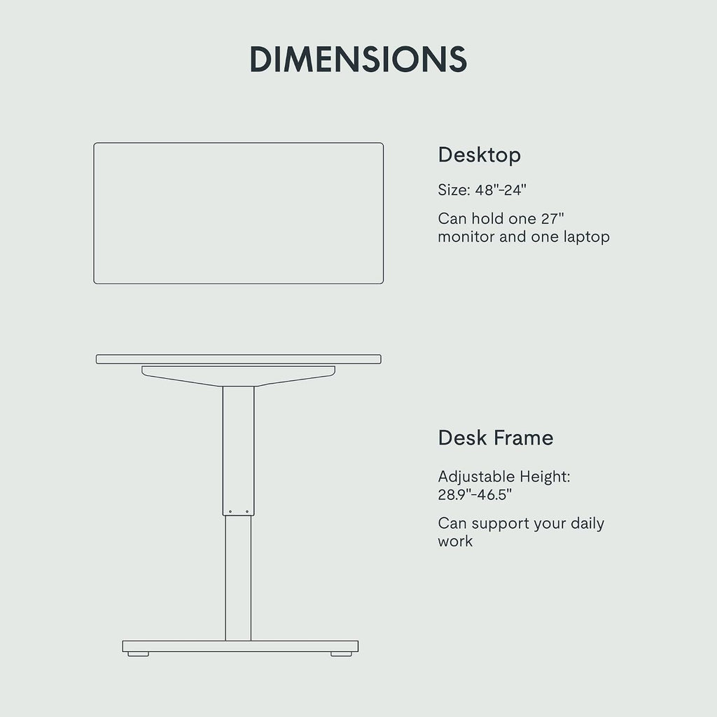 FLEXISPOT EN1 One-Piece Standing Desk, 48'x24' Seamless Desktop Electric Height Adjustable Desk for Home Office, Multi-Monitor Setups & Easy Assembly, Black (Black Frame)