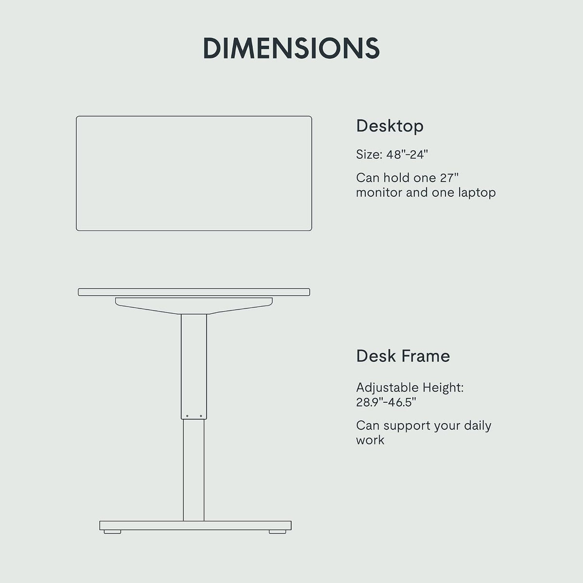 FLEXISPOT EN1 One-Piece Standing Desk, 48'x24' Seamless Desktop Electric Height Adjustable Desk for Home Office, Multi-Monitor Setups & Easy Assembly, Black (Black Frame)