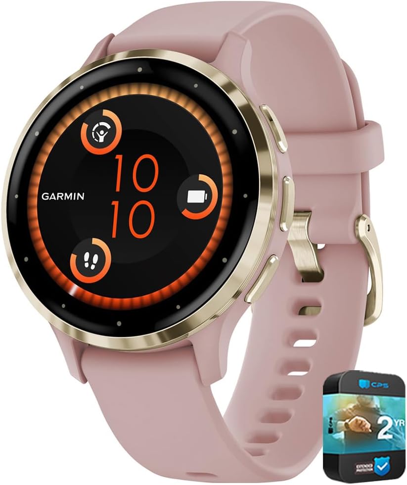 Garmin 010-N2785-03 Venu 3S Fitness GPS Smartwatch Gold Bezel with Rose Case 41mm (Renewed) Bundle with 2 YR CPS Enhanced Protection Pack