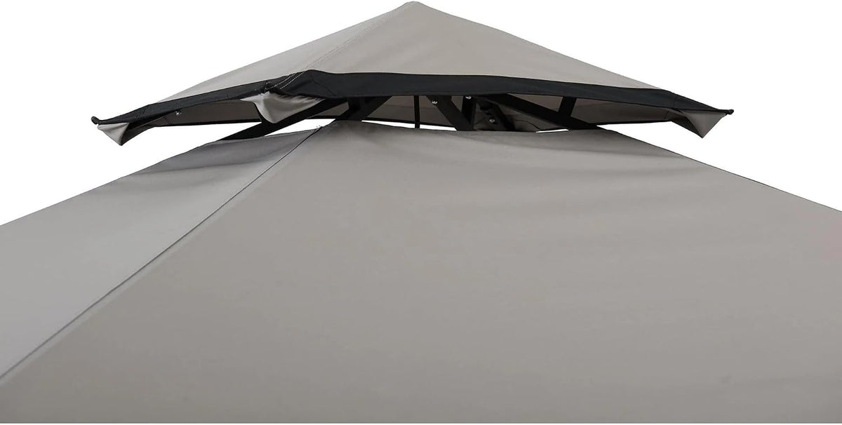 SUNJOY 8 x 5 ft Grill Gazebo with Double Tiered Canopy Roof, Black Steel Frame Grill Gazebo for Outdoor, Patio, Garden, and Backyard Activities, Beige